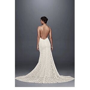 Galina by David's Bridal Ivory Lace Mermaid Wedding Dress Size 10 Spaghetti Stra